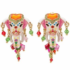 Ritzy Couture Royal Maharaja Painted Elephant Multicolor Dangle Earrings